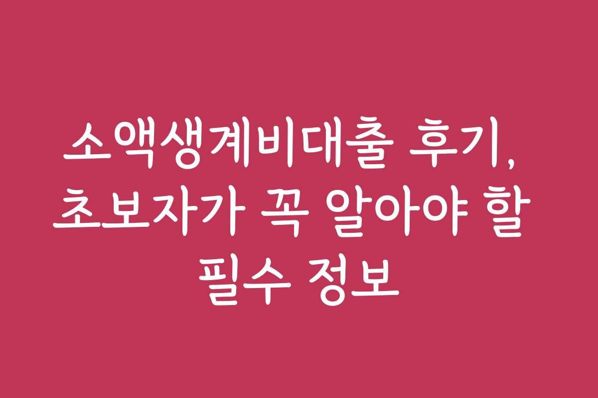 소액생계비대출 후기, 초보자가 꼭 알아야 할 필수 정보