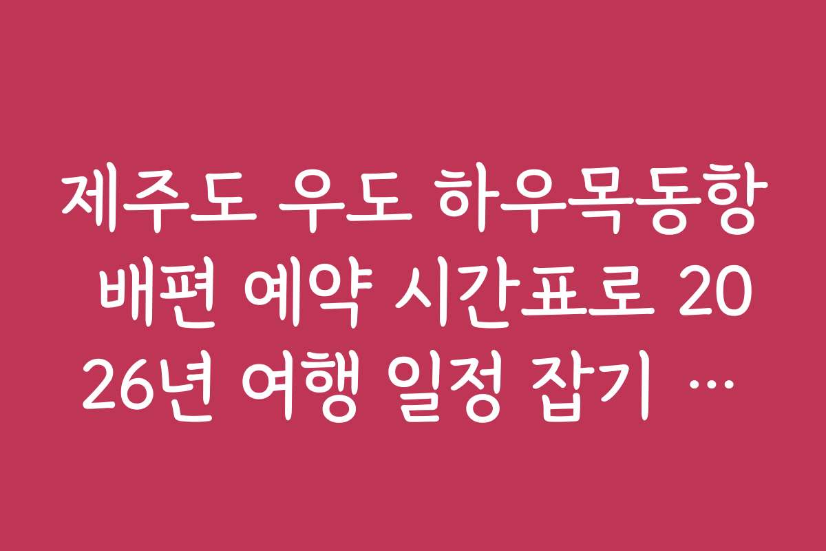 제주도 우도 하우목동항 배편 예약 시간표로 2026년 여행 일정 잡기 전략