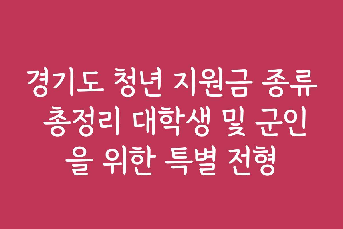 경기도 청년 지원금 종류 총정리 대학생 및 군인을 위한 특별 전형