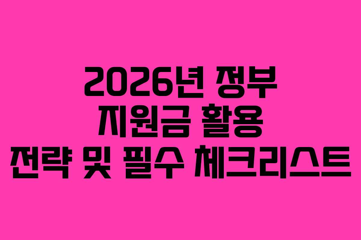 2026년 정부 지원금 활용 전략 및 필수 체크리스트