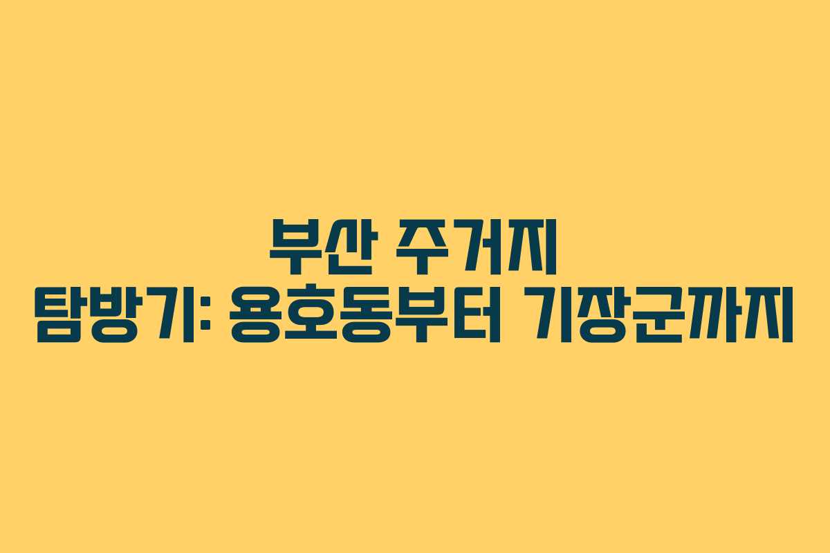 부산 주거지 탐방기: 용호동부터 기장군까지