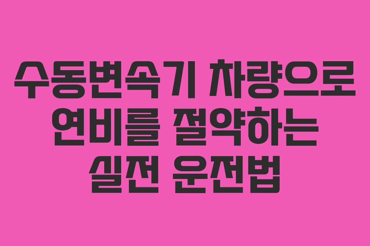 수동변속기 차량으로 연비를 절약하는 실전 운전법