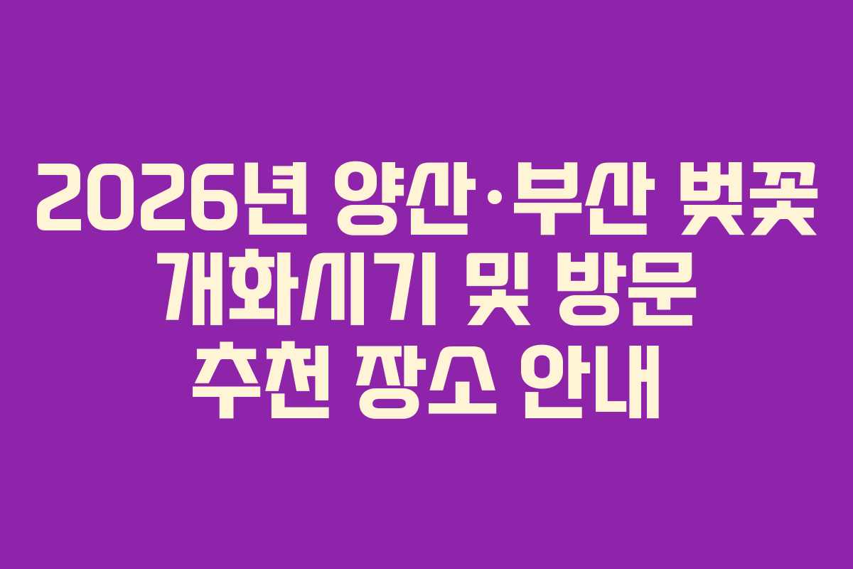 2026년 양산·부산 벚꽃 개화시기 및 방문 추천 장소 안내