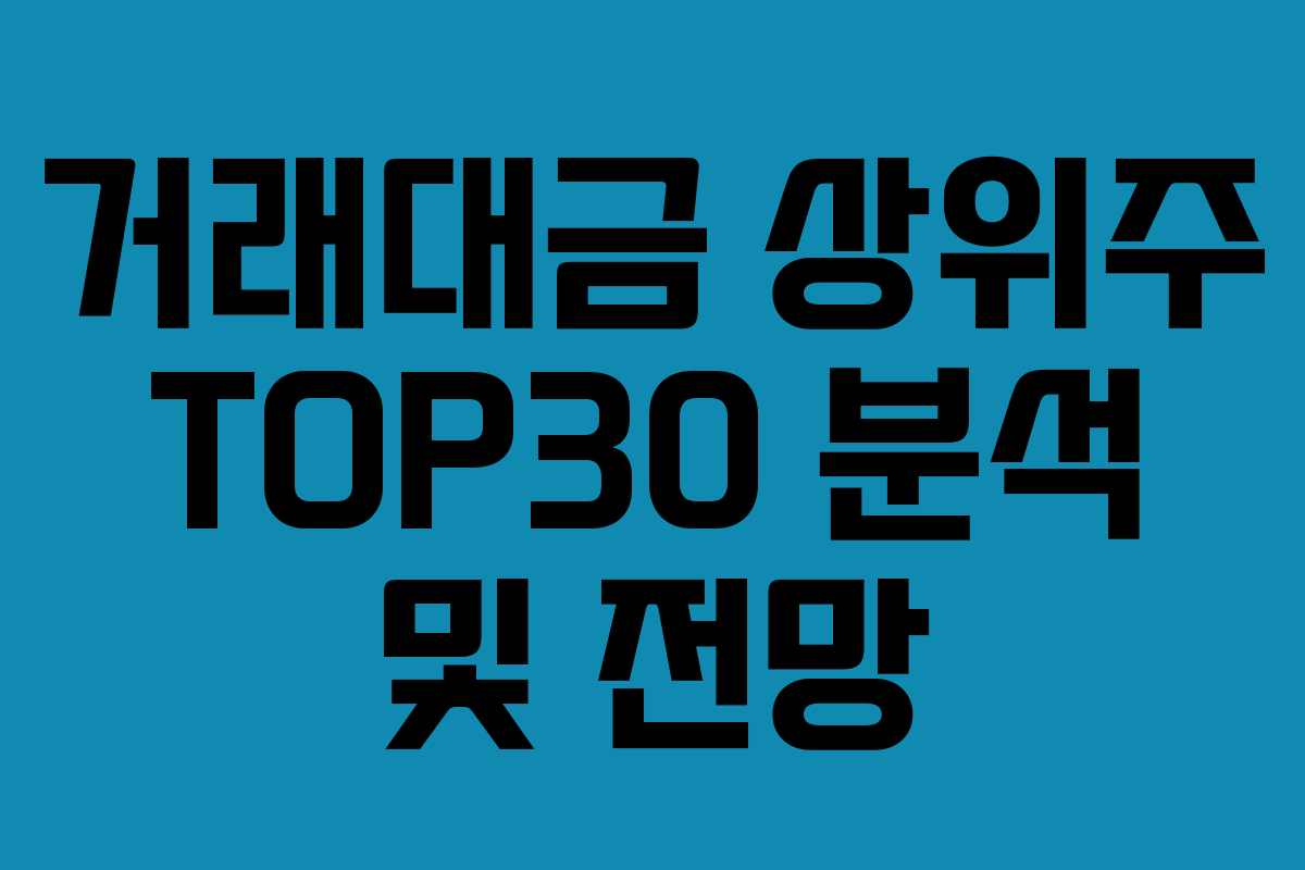 거래대금 상위주 TOP30 분석 및 전망