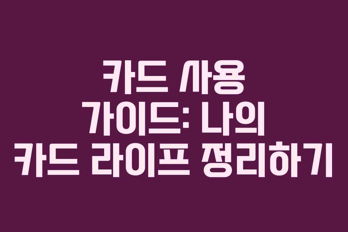 카드 사용 가이드: 나의 카드 라이프 정리하기