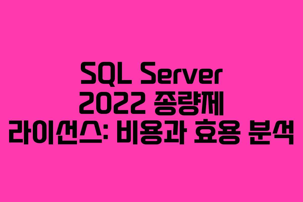 SQL Server 2022 종량제 라이선스: 비용과 효용 분석