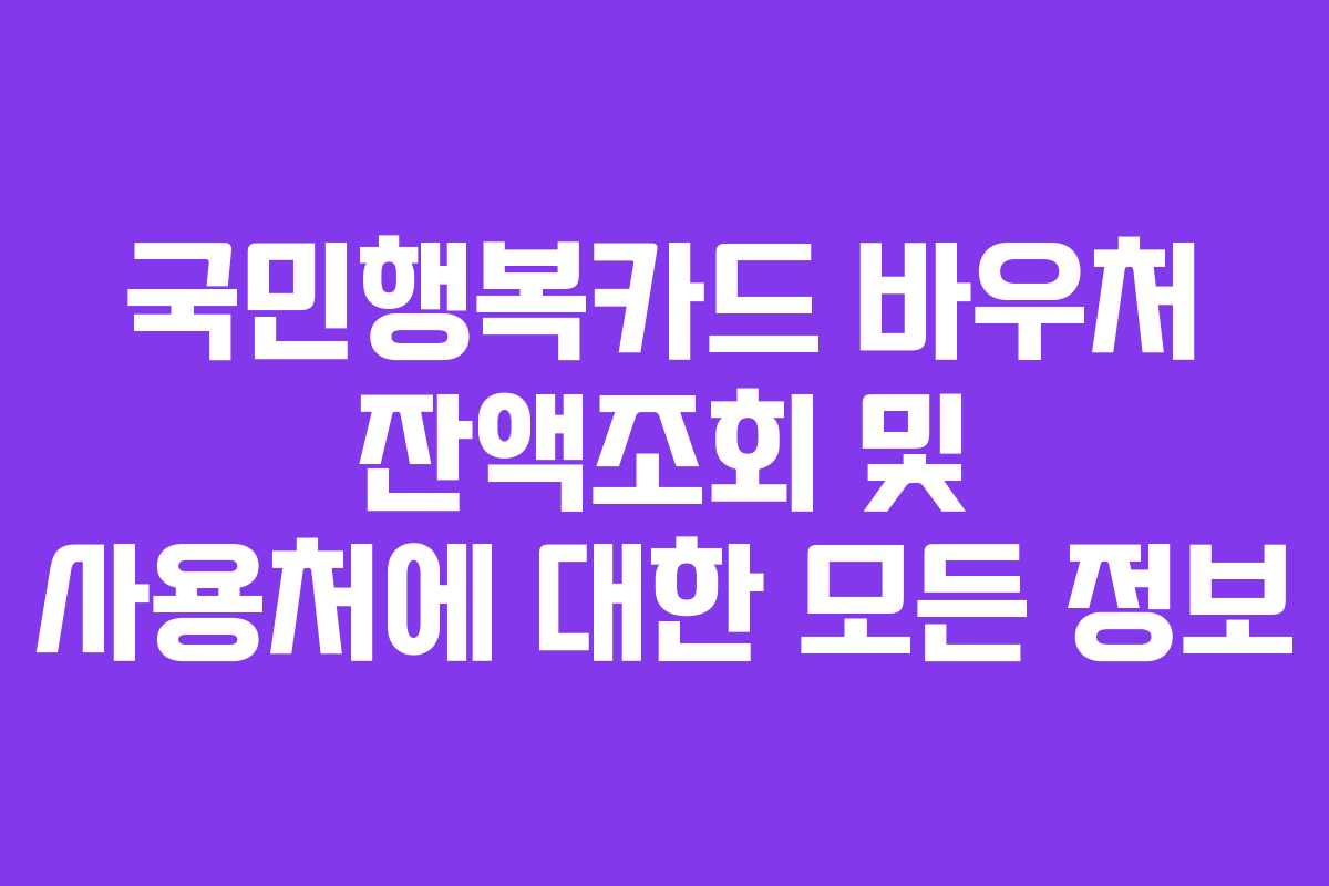 국민행복카드 바우처 잔액조회 및 사용처에 대한 모든 정보