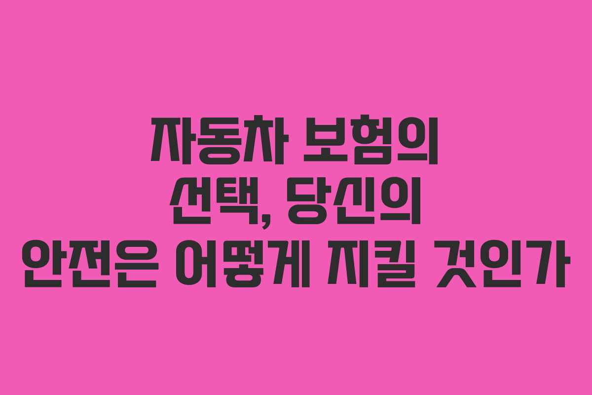 자동차 보험의 선택, 당신의 안전은 어떻게 지킬 것인가