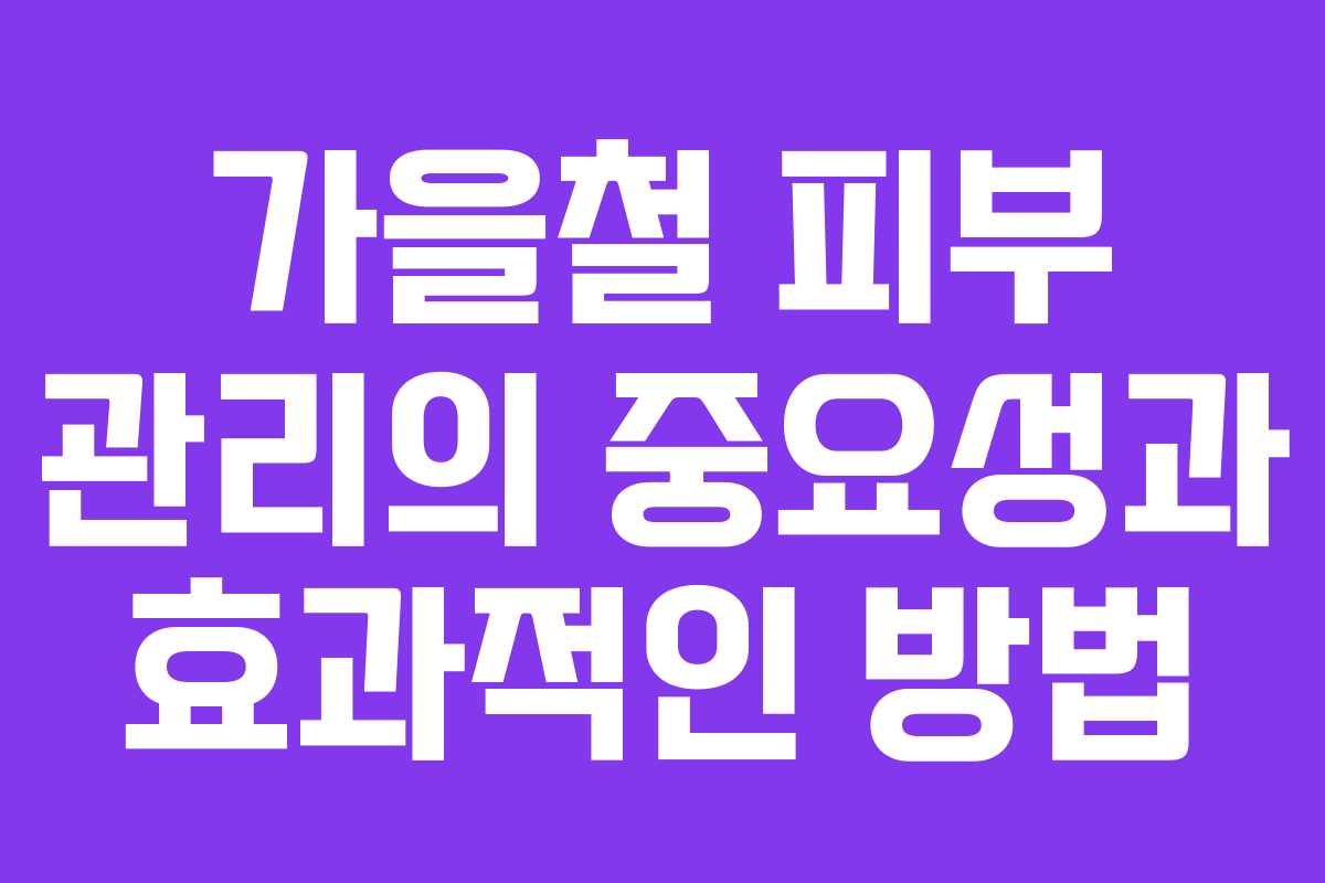 가을철 피부 관리의 중요성과 효과적인 방법