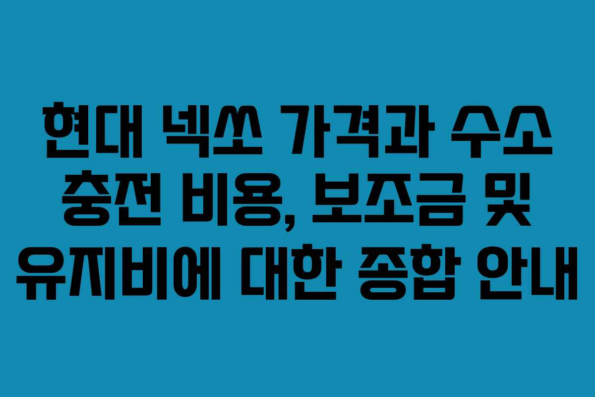 현대 넥쏘 가격과 수소 충전 비용, 보조금 및 유지비에 대한 종합 안내