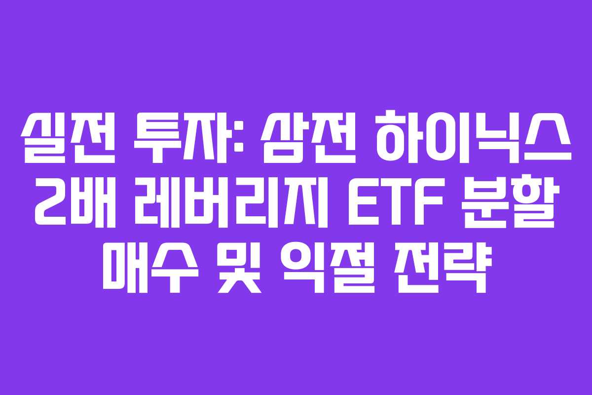 실전 투자: 삼전 하이닉스 2배 레버리지 ETF 분할 매수 및 익절 전략